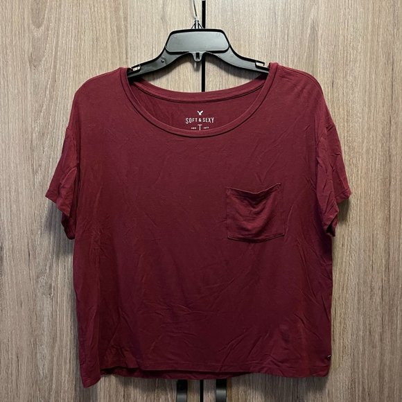 AMERICAN EAGLE, Soft & Sexy collection, maroon crop tee, size SMALL - Picture 1 of 4